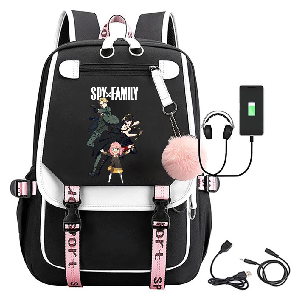 Spy X Family: Backpack Teenager Casual Street USB Yor And Loid Rucksack Large Capacity Cute Kawaii Girls Backpack School Bags
