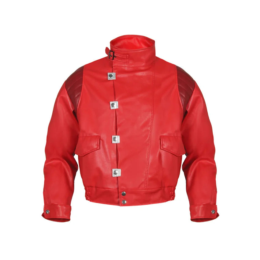 Akira: Jacket Shotaro Kaneda Adult Cosplay Coat Pants Red PU Leather Jacket Pilot Racing Suit Halloween Fancy Outfit