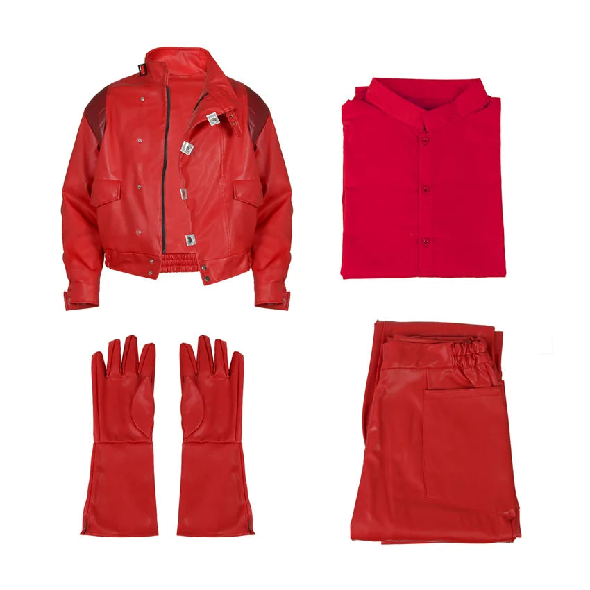 Akira: Jacket Shotaro Kaneda Adult Cosplay Coat Pants Red PU Leather Jacket Pilot Racing Suit Halloween Fancy Outfit