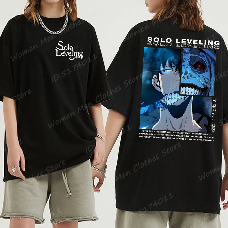 Solo Leveling: Sung Jin Woo T-shirts For Men/Women Summer Short Sleeve Cotton Oversized T-shirt Anime Lover Gift Tshirt Top