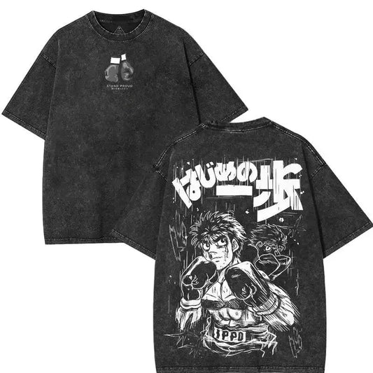 Anime Ippo Makunouchi Manga Graphic Print T-shirt Retro Washed Cotton Oversized Men Women Summer Harajuku Fashion Casual New Tee