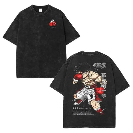 Anime Ippo Makunouchi Manga Graphic Print T-shirt Retro Washed Cotton Oversized Men Women Summer Harajuku Fashion Casual New Tee