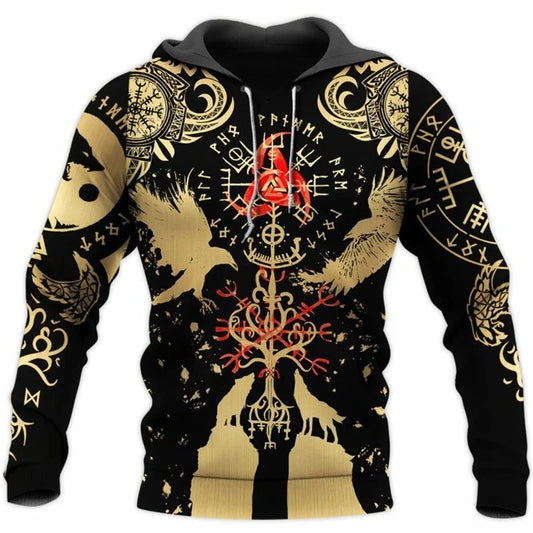 I.L.F.A. - Mens Hoodies Vikings eagle Tattoo Fashion Animal pattern 3D Printed Style Casual Harajuku Hip Hop Pullover Oversized Sudaderas