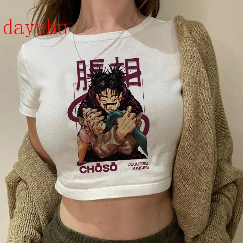 Jujutsu Kaisen: T Shirt Gojo Satoru Tops Yuji Itadori Cropped Tees T-shirt