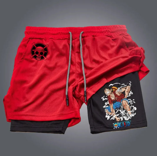 One Piece: official character printed shorts, retro Y2K anime beach shorts, quick-drying fabric, fitness and jogging