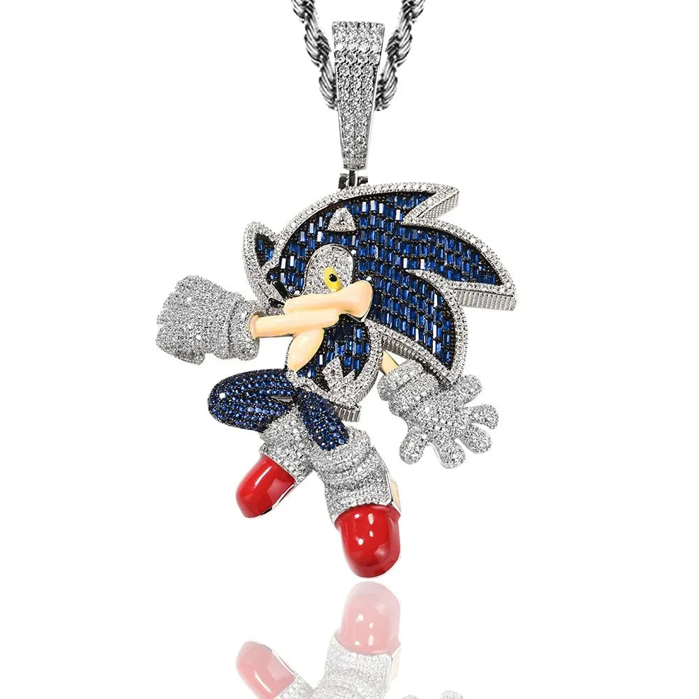 Sonic The Hedgehog: Stone Blue Cubic Zirconia Solid Back Necklace Pendant Necklace Fashion Charm Jewelry