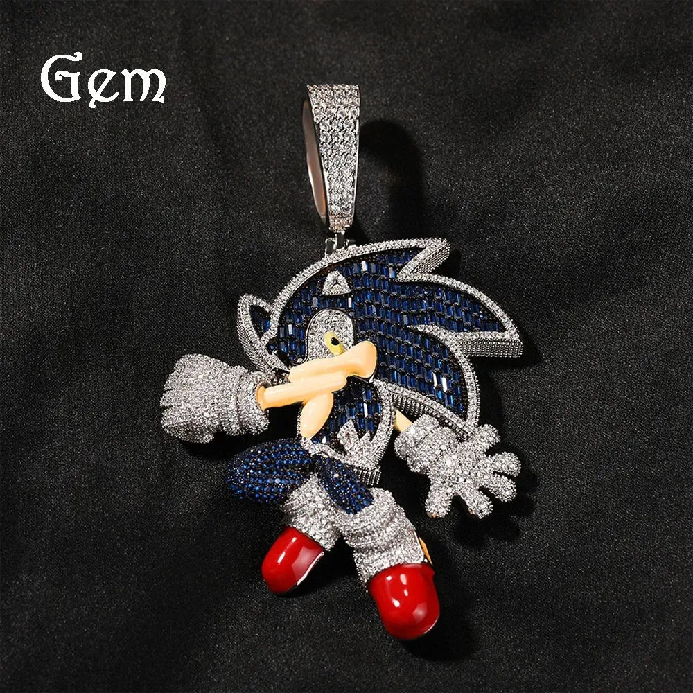 Sonic The Hedgehog: Stone Blue Cubic Zirconia Solid Back Necklace Pendant Necklace Fashion Charm Jewelry