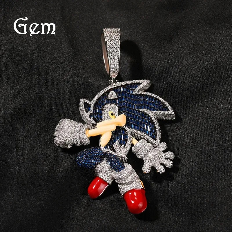 Sonic The Hedgehog: Stone Blue Cubic Zirconia Solid Back Necklace Pendant Necklace Fashion Charm Jewelry
