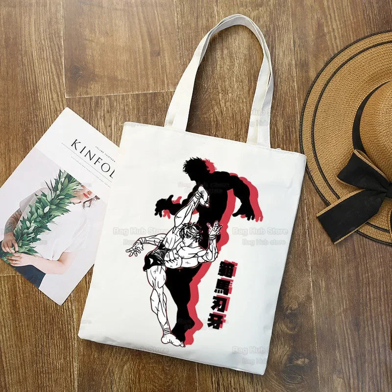 Baki Handbags Canvas The Grappler Anime Tote Bag Shopping Travel Eco Reusable Baki Hanma Shoulder Yujiro Hanma Shopper Bags