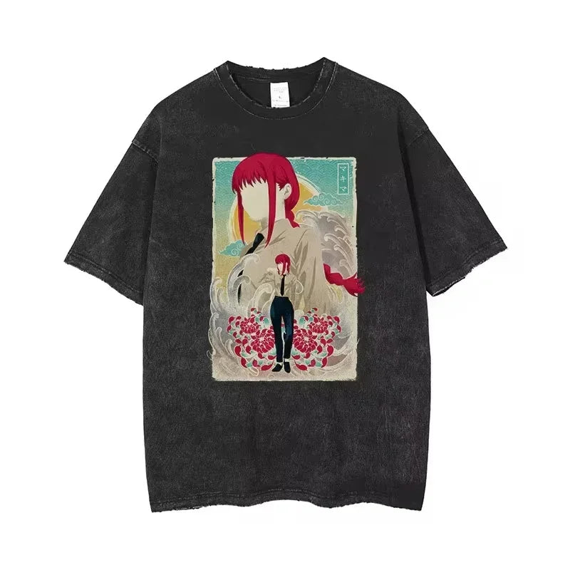 Chainsaw Man: Acid Tshirt Retro Vintage Washed Printed Graphic T Shirt Men Harajuku Cotton Casual Short Sleeve Tshirt Tops