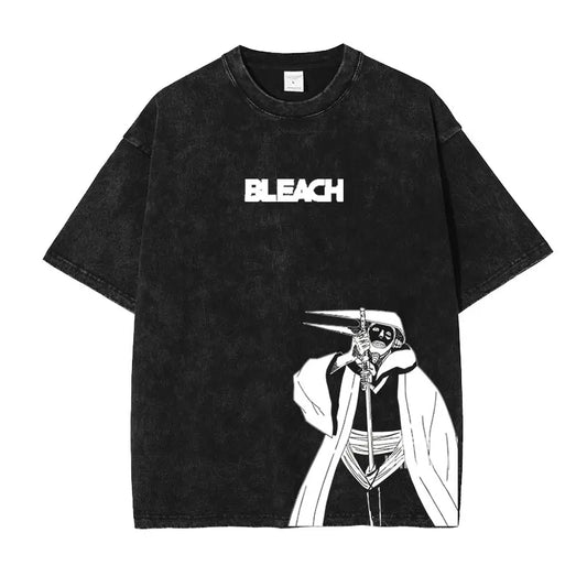 Bleach: Zaraki Kenpachi T Shirts Oversized Vintage Washed  T-shirt Manga Kurosaki Ichigo T Shirt Renji Uryuu Tops Tees Man