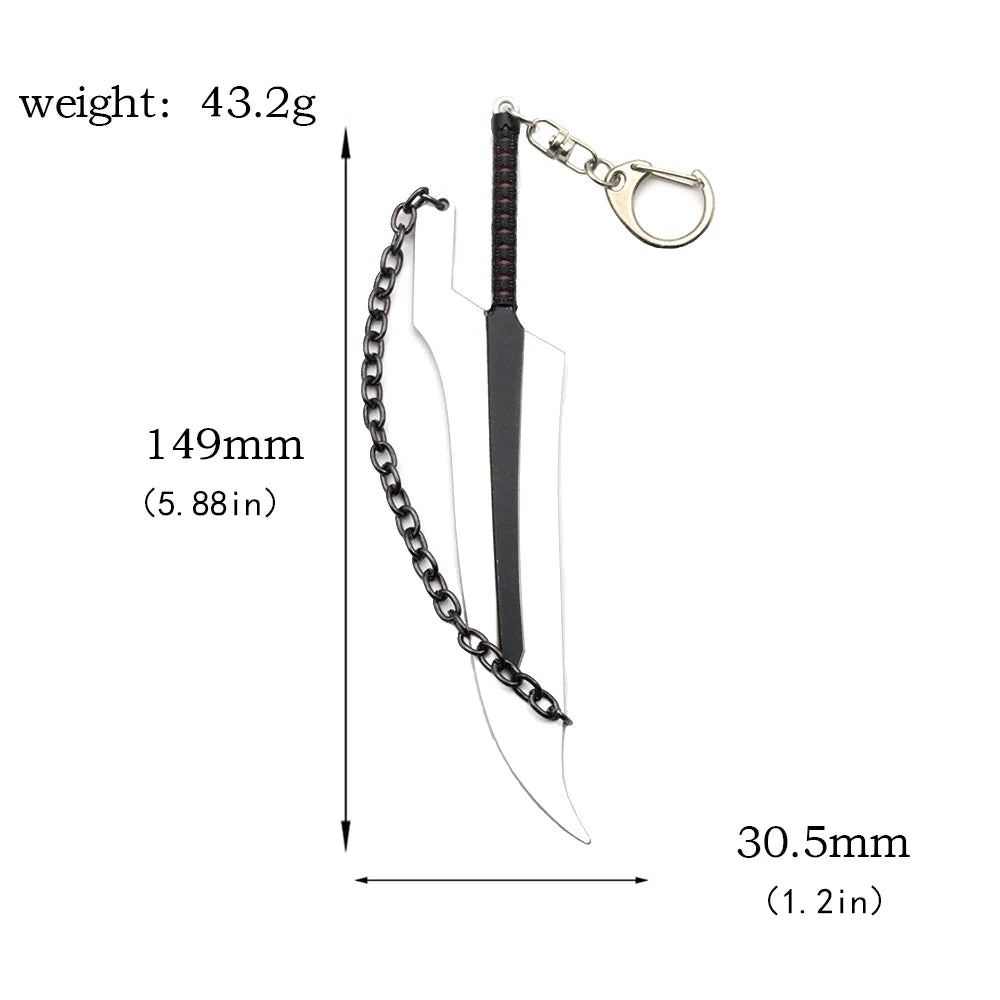 BLEACH: Thousand-Year Blood War Keychain Kurosaki Ichigo Zangetsu Double Blade Weapon Pendant Key Chain for Men Car Keyring Gift