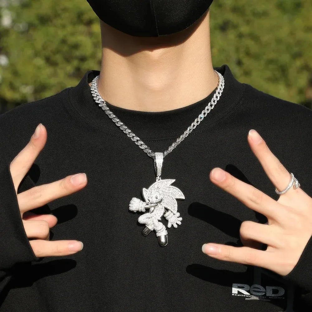 Sonic The Hedgehog: Stone Blue Cubic Zirconia Solid Back Necklace Pendant Necklace Fashion Charm Jewelry