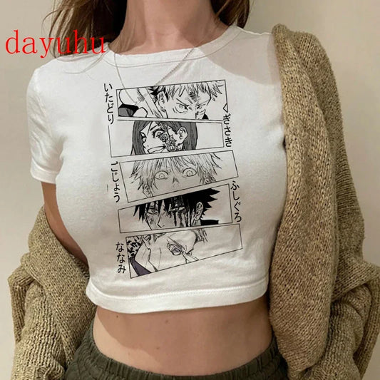 Jujutsu Kaisen: T Shirt Gojo Satoru Tops Yuji Itadori Cropped Tees T-shirt
