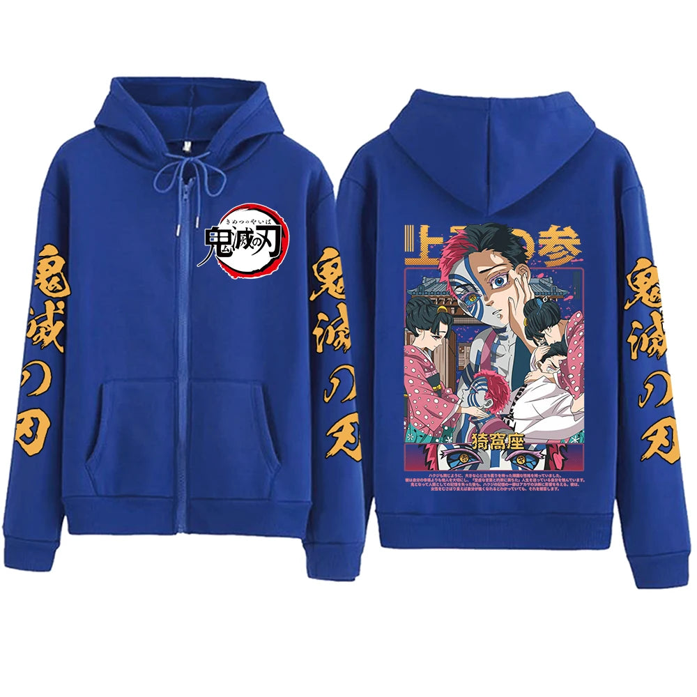 Demon Slayer: Akaza Zipper Hoodie Harajuku Hip Hop Pullover Tops Sweatshirt Gift