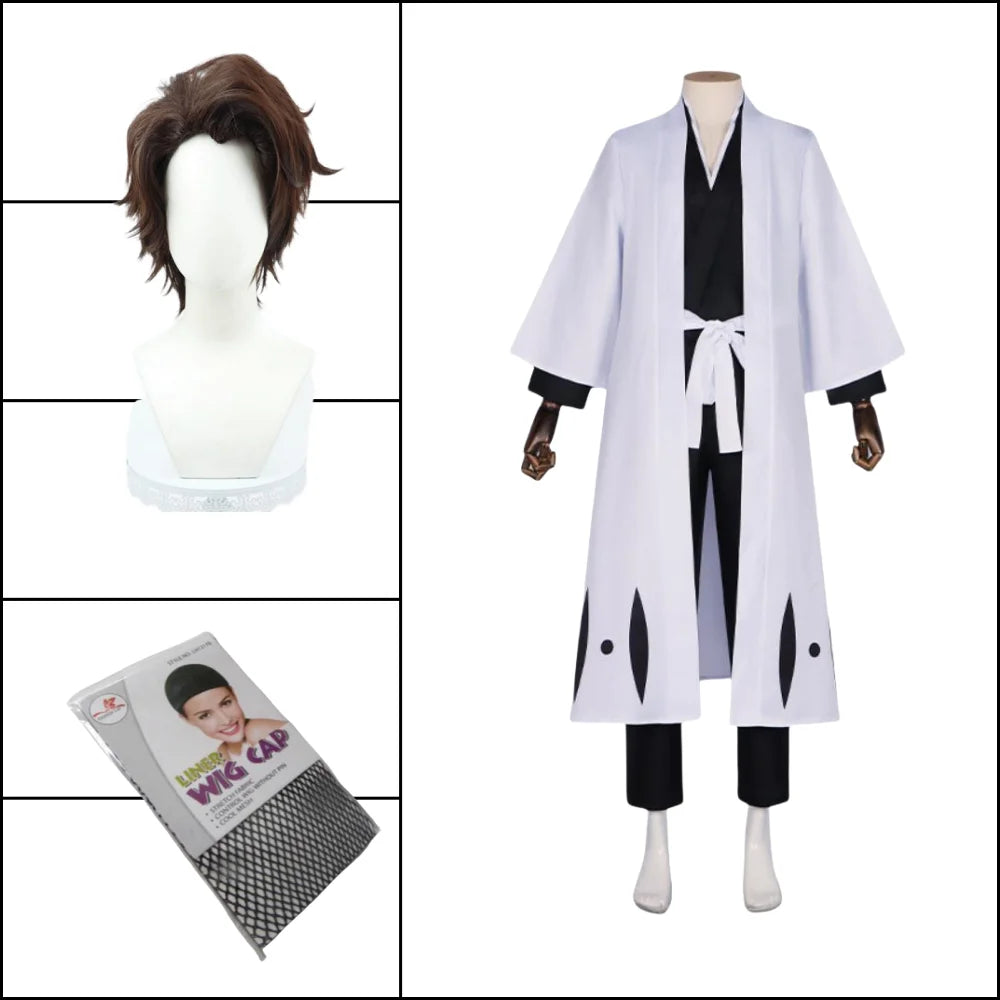 Bleach :Aizen Sousuke Cosplay Costume Wig Sets Bleach Thousand Year Blood War Gotei 13 Team 5 Captain Robe Kimono Outfits