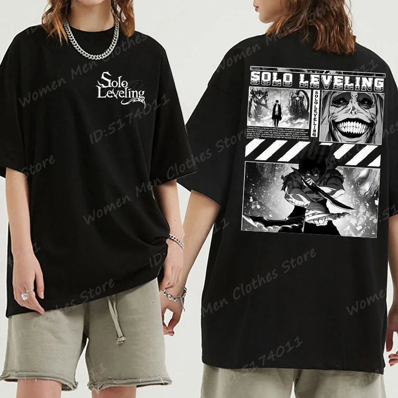 Solo Leveling: Sung Jin Woo T-shirts For Men/Women Summer Short Sleeve Cotton Oversized T-shirt Anime Lover Gift Tshirt Top