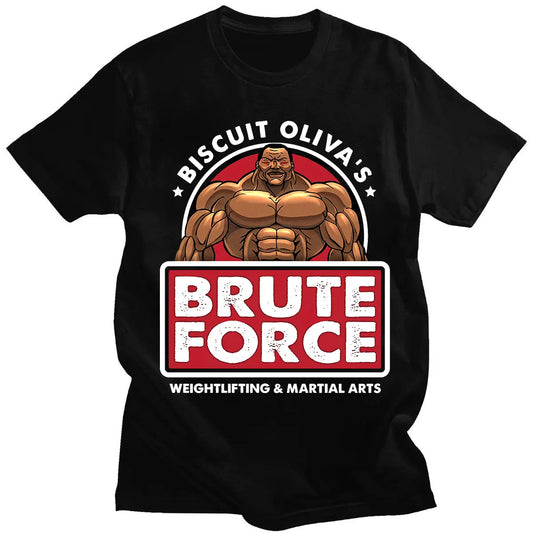 Baki: Biscuit Oliva Brute Force Newest TShirts Grappler Baki Hanma Yujiro Dou Manga Men Harajuku Fabric Streetwear Round Neck T Shirt