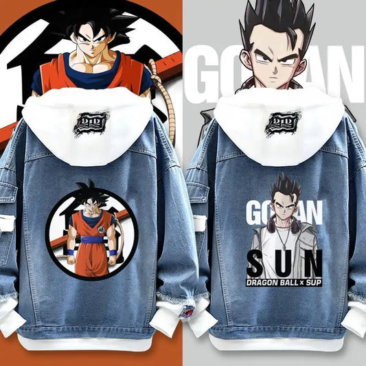 Dragon Ball: Vegeta Son Goku Gogeta Fashionable patchwork loose hooded spring and autumn denim jacket for boys handsome outfit