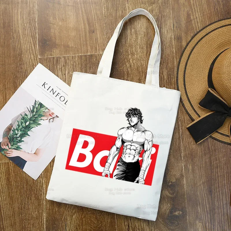 Baki Handbags Canvas The Grappler Anime Tote Bag Shopping Travel Eco Reusable Baki Hanma Shoulder Yujiro Hanma Shopper Bags