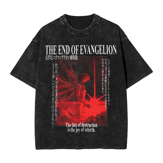 Neon Genesis Evangelion: EVA Asuka Langley Soryu Vintage Washed T-Shirt, Anime Graphic Streetwear, Oversized Cotton Tee for Men