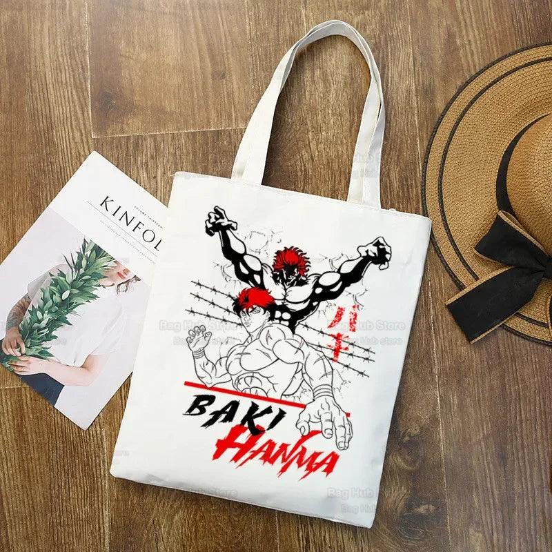 Baki Handbags Canvas The Grappler Anime Tote Bag Shopping Travel Eco Reusable Baki Hanma Shoulder Yujiro Hanma Shopper Bags