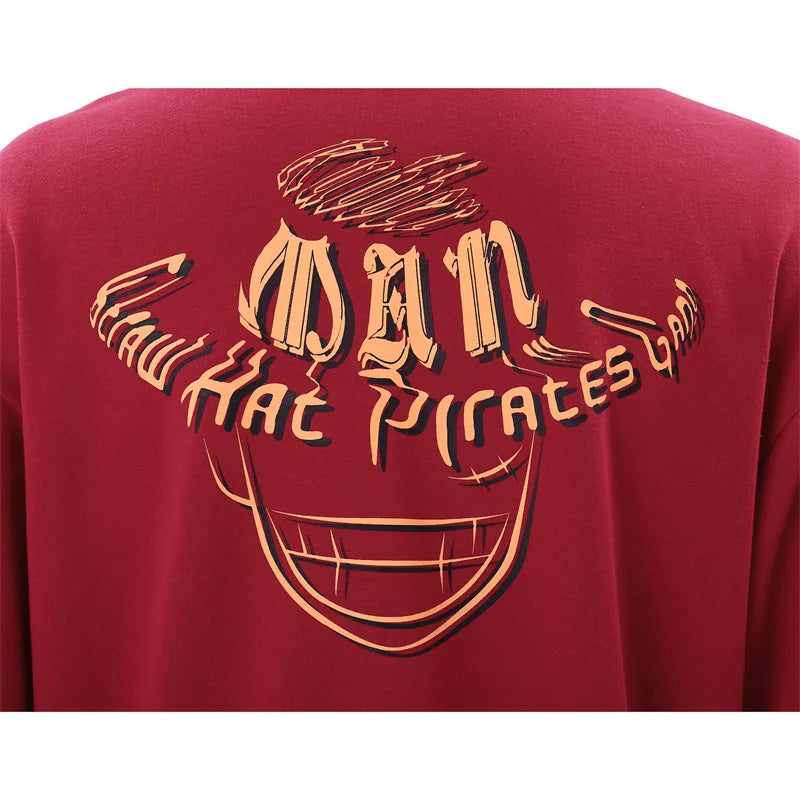 One Piece: DAZCOS Luffy Red Hoodie Polyester Luffy Printed Hoodie Cosplay Men Red Hoodie Pullover Costume with Pocket Daily Casual Wear