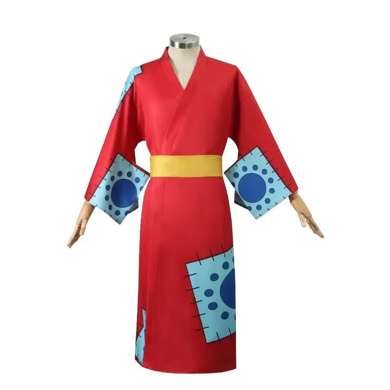 One Piece: Anime Luffy Cosplay Costume, Wano Country Monkey Cosplay Kimono pour hommes adultes chapeau cardigan rouge, olympiques Halloween