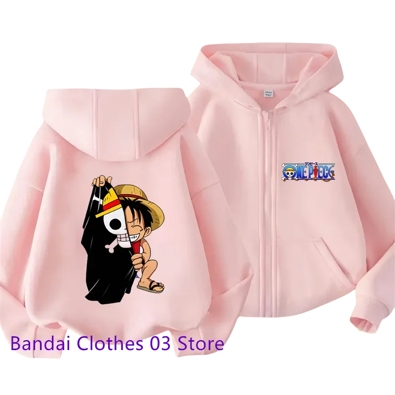 One Piece: (KIDS) Zipper Hoodie Cartoon Luffy Print Autumn/Winter Long-sleeved Sweatshirt Boys And Girl Casual Jacket Top