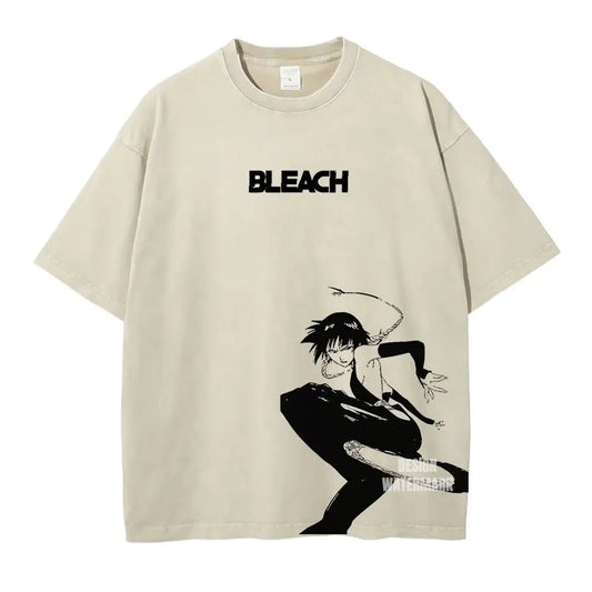 Bleach: Zaraki Kenpachi T Shirts Oversized Vintage Washed  T-shirt Manga Kurosaki Ichigo T Shirt Renji Uryuu Tops Tees Man