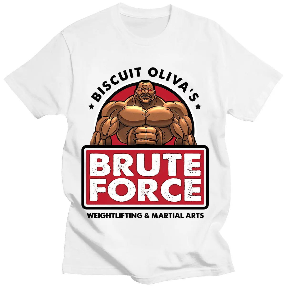 Baki: Biscuit Oliva Brute Force Newest TShirts Grappler Baki Hanma Yujiro Dou Manga Men Harajuku Fabric Streetwear Round Neck T Shirt