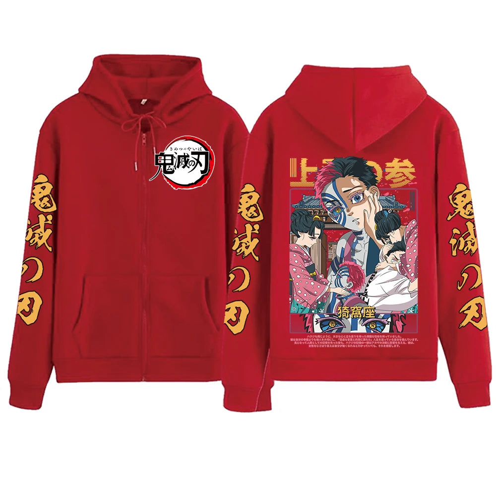 Demon Slayer: Akaza Zipper Hoodie Harajuku Hip Hop Pullover Tops Sweatshirt Gift
