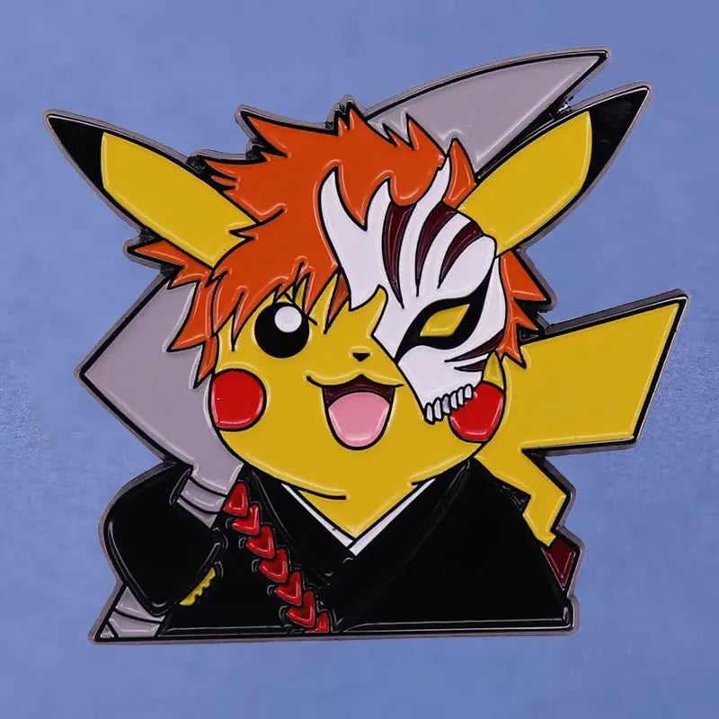 Pokemon - Bleach Mashup: Pikachu Anime Lapel Pins Backpack Jeans Enamel Brooch Pin Women Fashion Jewelry Gifts Bleach Mask Cartoon Badges