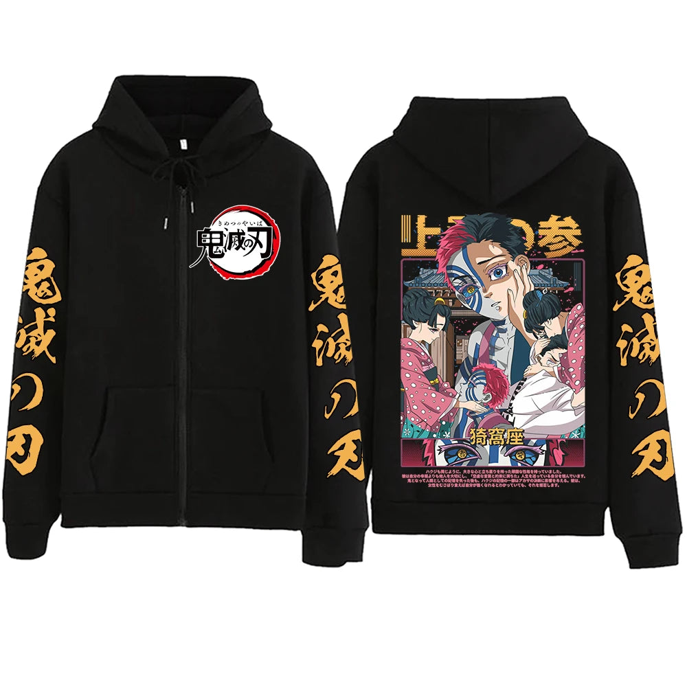 Demon Slayer: Akaza Zipper Hoodie Harajuku Hip Hop Pullover Tops Sweatshirt Gift