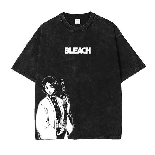 Bleach: Zaraki Kenpachi T Shirts Oversized Vintage Washed  T-shirt Manga Kurosaki Ichigo T Shirt Renji Uryuu Tops Tees Man