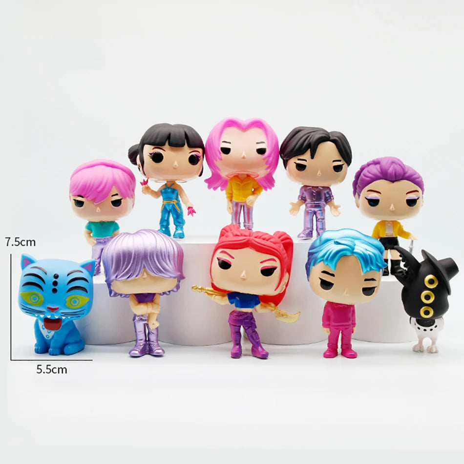 Kpop Demon Hunters Figure Cartoon Kawaii Tiger Rumi Mira Zoey Action Figure PVC Desk Decoration Model Doll Toy Kids Gift