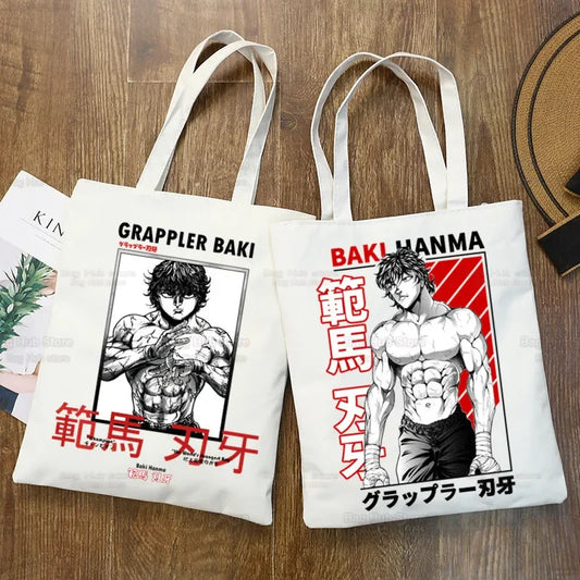 Baki Handbags Canvas The Grappler Anime Tote Bag Shopping Travel Eco Reusable Baki Hanma Shoulder Yujiro Hanma Shopper Bags