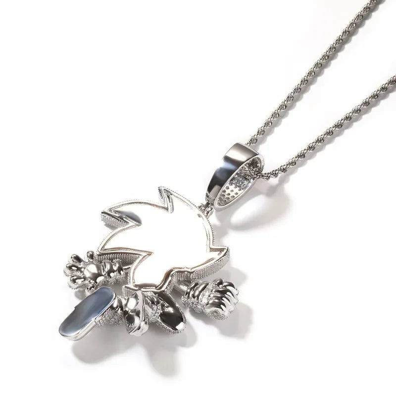 Sonic The Hedgehog: Stone Blue Cubic Zirconia Solid Back Necklace Pendant Necklace Fashion Charm Jewelry