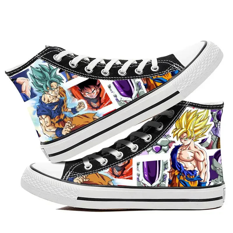 Dragon Ball: Hand-painted graffiti printing men's high-top canvas shoes goku