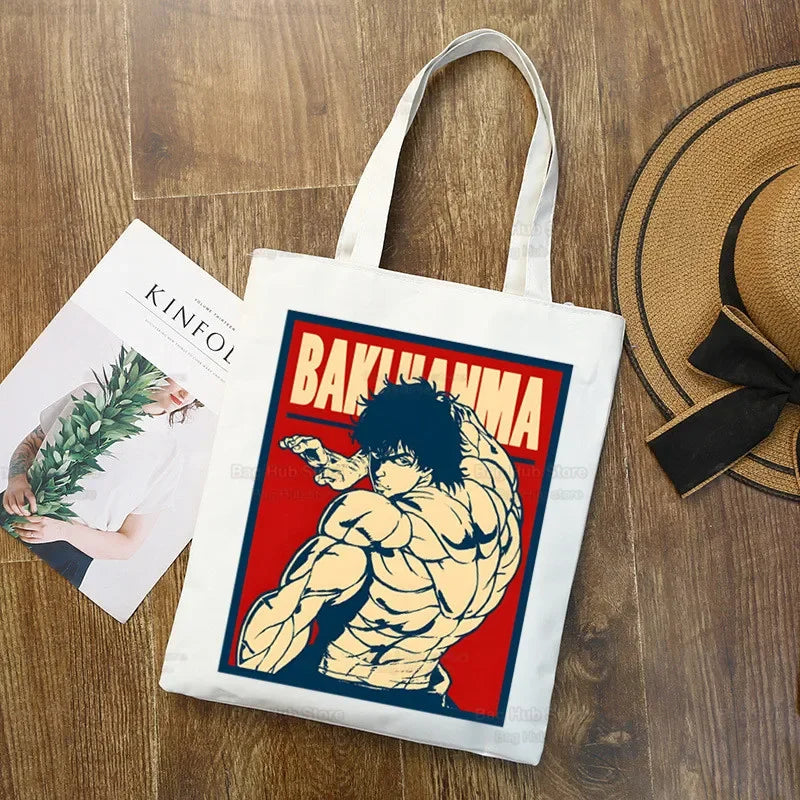 Baki Handbags Canvas The Grappler Anime Tote Bag Shopping Travel Eco Reusable Baki Hanma Shoulder Yujiro Hanma Shopper Bags