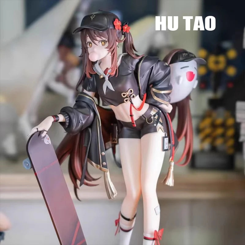 Genshin Impact:23cm Anime Figures Hu Tao Action Figures Skateboarding Trendy Clothes PVC Model Collection Toys Birthday Gifts