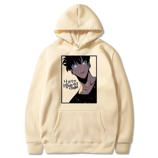 Solo Leveling: Hoodie Sung Jin Woo Printed Hooded Streetwears Winter Warm Fleece Sweatshirt Plus Size Pullover