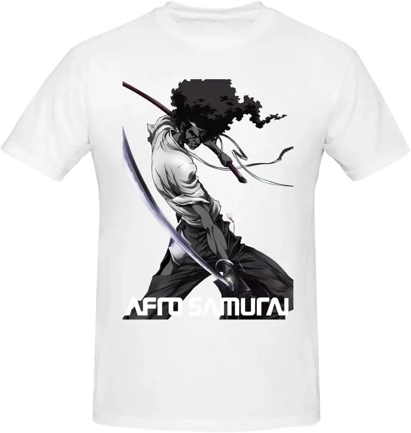 Afro Anime: Samurai Shirt Men's Personalised Crew Neck Short Sleeve T Shirt Fashion Graphic Tees Deep Heather