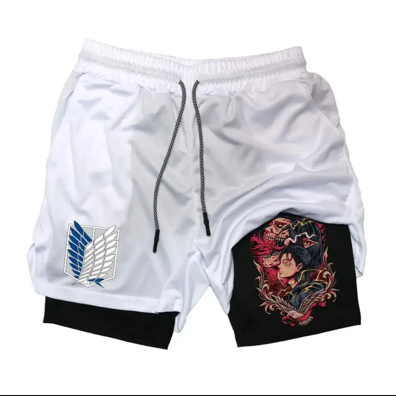 Attack on Titan: Collection Sport Shorts - Anime Character Print with Adjustable Drawstring & Wing Emblem