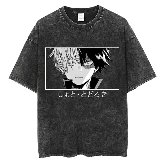 My Hero Academia: Todoroki Shoto Classic Manga T-shirt Men Women Oversized Cotton Tshirts Streetwear Anime Washed Vintage T Shirt