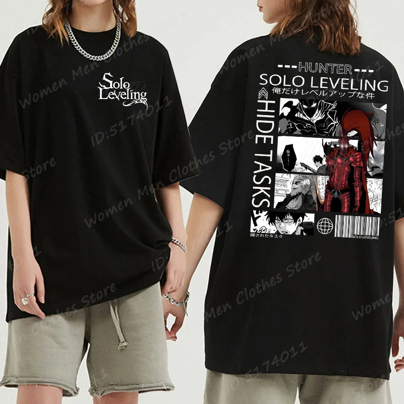 Solo Leveling: Sung Jin Woo T-shirts For Men/Women Summer Short Sleeve Cotton Oversized T-shirt Anime Lover Gift Tshirt Top