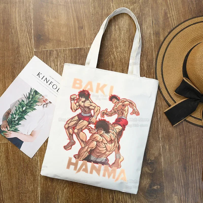 Baki Handbags Canvas The Grappler Anime Tote Bag Shopping Travel Eco Reusable Baki Hanma Shoulder Yujiro Hanma Shopper Bags