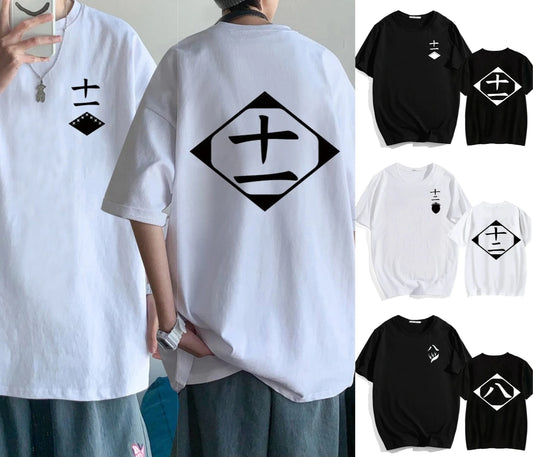 Bleach: Soul Society Print T-shirt Oversized Casual Cotton Black and White Short Sleeves Men's Clothing