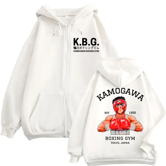 Hajime No Ippo: Kamogawa Boxing Gym Zipper Hoodie Harajuku Manga Zip Up Sweatshirt Men Women Casual Fashion Loose Pullovers