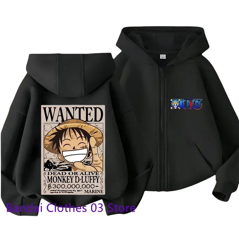 One Piece: (KIDS) Zipper Hoodie Cartoon Luffy Print Autumn/Winter Long-sleeved Sweatshirt Boys And Girl Casual Jacket Top